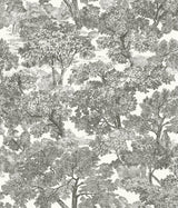 Spinney Black Toile Wallpaper with Hand-Drawn Vintage Woodland Pattern - Chesapeake 3115-12542