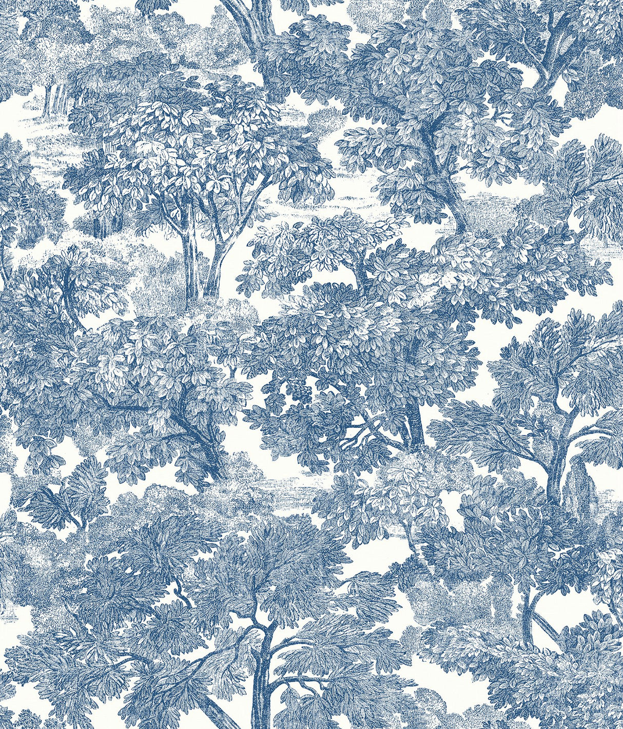 Spinney Blue Toile Wallpaper with Hand-Drawn Woodland Pattern, Farmhouse Style - Chesapeake 3115-12543