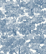 Spinney Blue Toile Wallpaper with Hand-Drawn Woodland Pattern, Farmhouse Style - Chesapeake 3115-12543