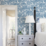Spinney Blue Toile Wallpaper with Hand-Drawn Woodland Pattern, Farmhouse Style - Chesapeake 3115-12543