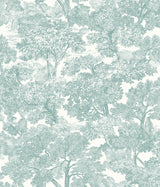 Spinney Teal Toile Wallpaper with Hand-Drawn Tree Motif - Chesapeake 3115-12545