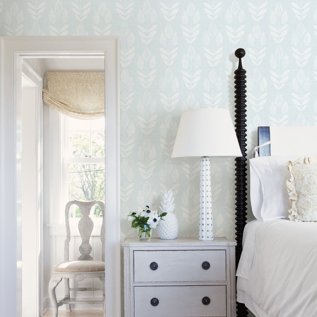 Garland Light Blue Block Tulip Wallpaper with Scandinavian Tulip Motif - Chesapeake 3115-24470