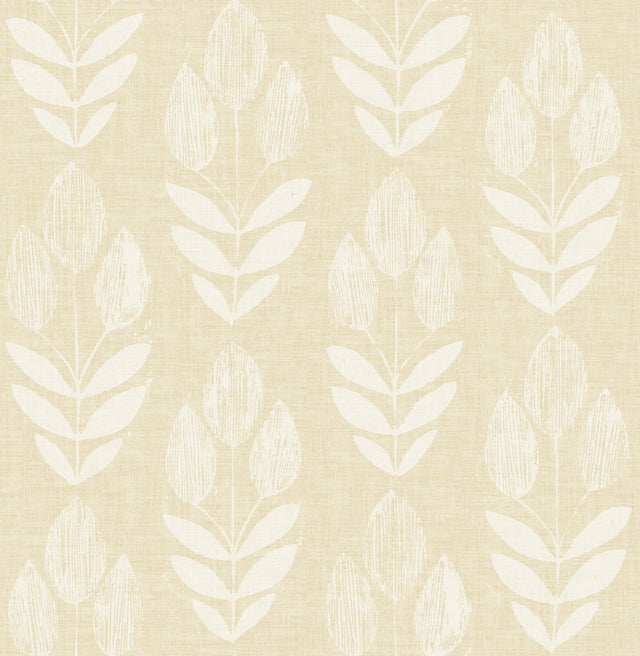 Garland Wheat Block Tulip Wallpaper with Scandinavian Folk Floral Pattern - Chesapeake 3115-24471