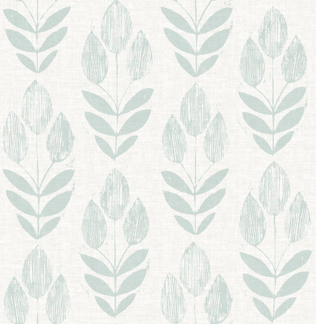 Garland Teal Block Tulip Wallpaper with Scandinavian Floral Motif - Chesapeake 3115-24472