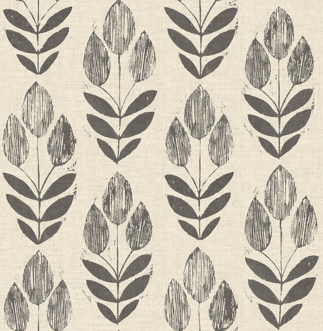 Garland Black Block Tulip Wallpaper with Scandinavian Floral Motif - Chesapeake 3115-24474