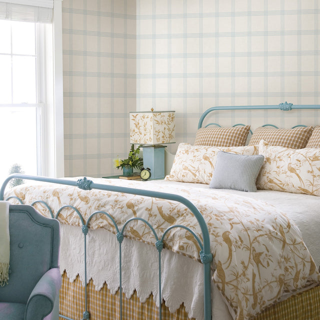 Twain Light Blue Plaid Wallpaper with Linen-Inspired Plaid Pattern - Chesapeake 3115-24475
