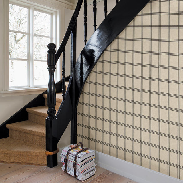 Twain Black Plaid Wallpaper with Farmhouse Plaid Pattern - Chesapeake 3115-24479