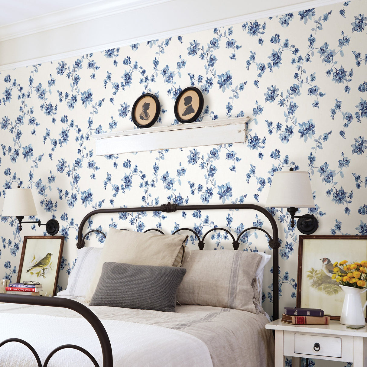 Cyrus Blue Festive Floral Wallpaper with Watercolor Floral Pattern - Chesapeake 3115-24481