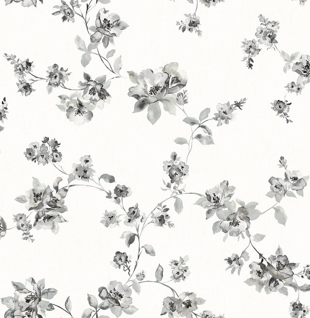 Cyrus Black Festive Floral Wallpaper with Watercolor Flowers - Chesapeake 3115-24482