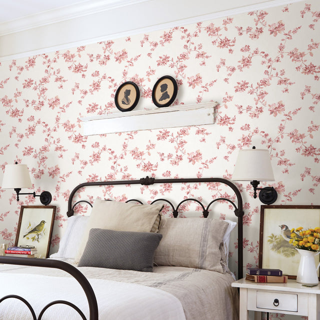 Cyrus Festive Floral Rose Wallpaper with Farmhouse Floral Trail Pattern - Chesapeake 3115-24483