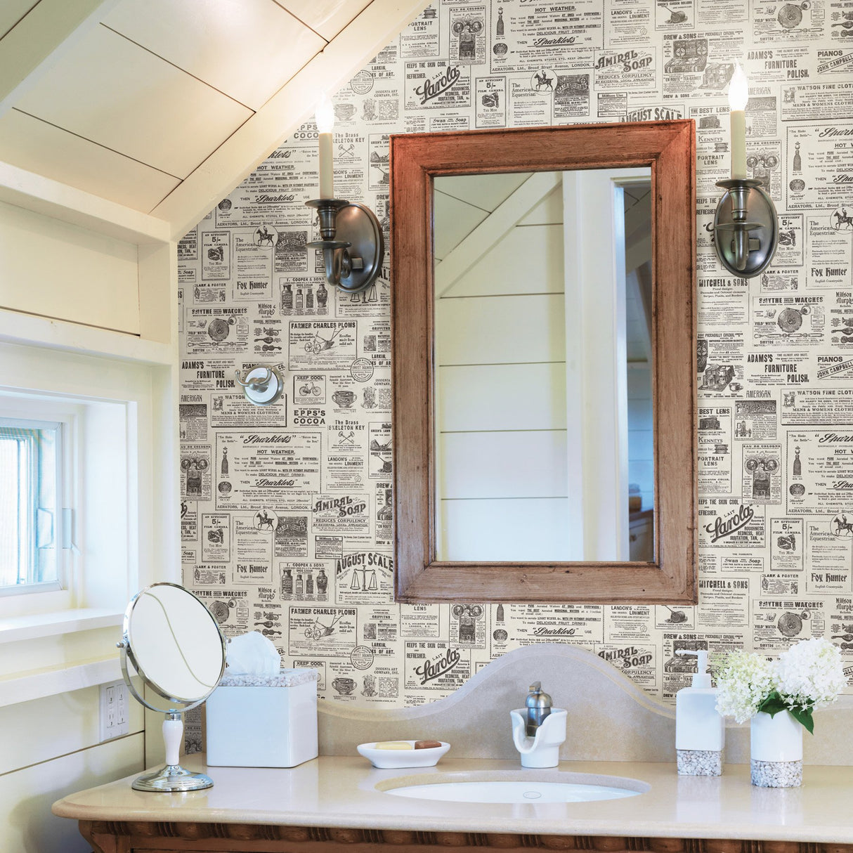 Adamstown Black Newspaper Wallpaper with Vintage Ad Print - Chesapeake 3115-64272