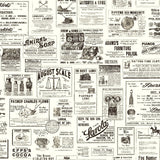 Adamstown Black Newspaper Wallpaper with Vintage Ad Print - Chesapeake 3115-64272