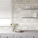 Buchanan Off White Brick Peel & Stick Wallpaper with Rustic Painted Brick Pattern - Chesapeake 3115-NU1653