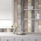 Emory Multicolor Reclaimed Wood Plank Peel & Stick Wallpaper with Rustic Wood Paneling Motif - Chesapeake 3115-NU1690