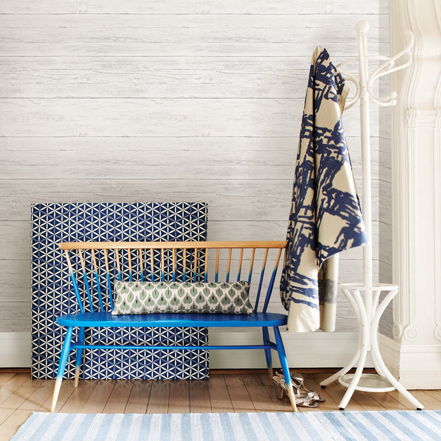 Jared Off White Shiplap Peel & Stick Wallpaper with Farmhouse Wood Panel Look - Chesapeake 3115-NU2187