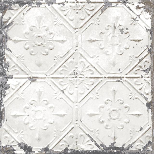 Vintage Tin Tile Off-White Peel & Stick Wallpaper with Metallic Accents - NuWallpaper NUS2213