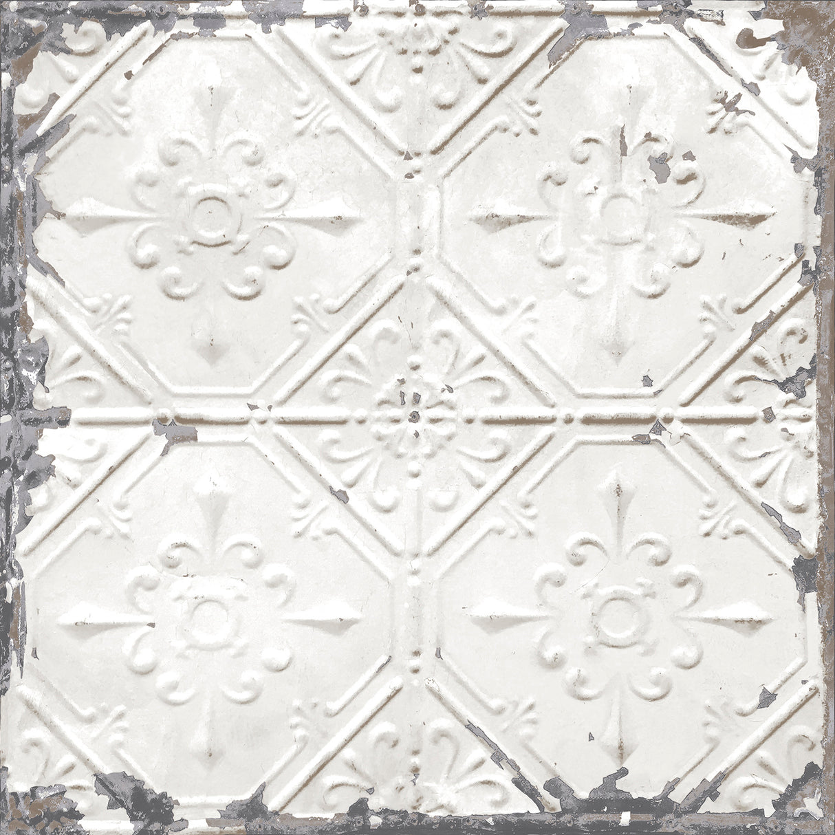 Gallery Off White Vintage Tin Tile Peel and Stick Wallpaper by Chesapeake
