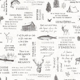 North Hills Black Camping Quotes Wallpaper with Rustic Lodge Novelty Pattern - Chesapeake 3118-01475