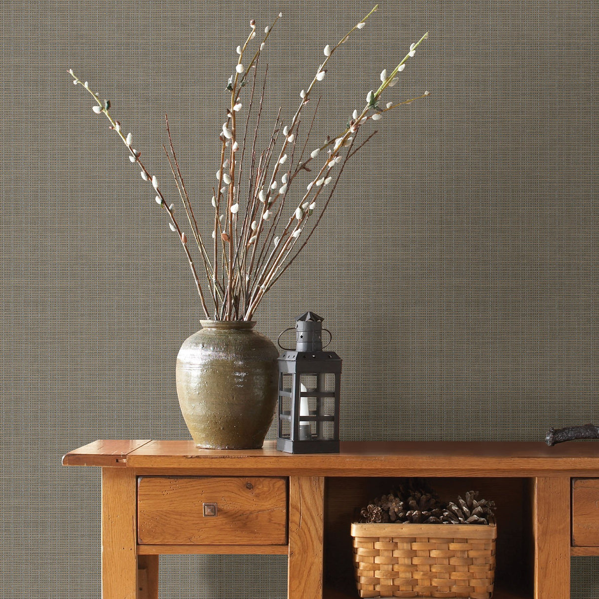 Kent Brown Grasscloth Wallpaper with Faux Grasscloth Woven Pattern - Chesapeake 3118-016911