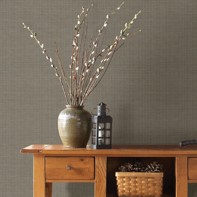 Kent Brown Grasscloth Wallpaper with Faux Grasscloth Woven Pattern - Chesapeake 3118-016911
