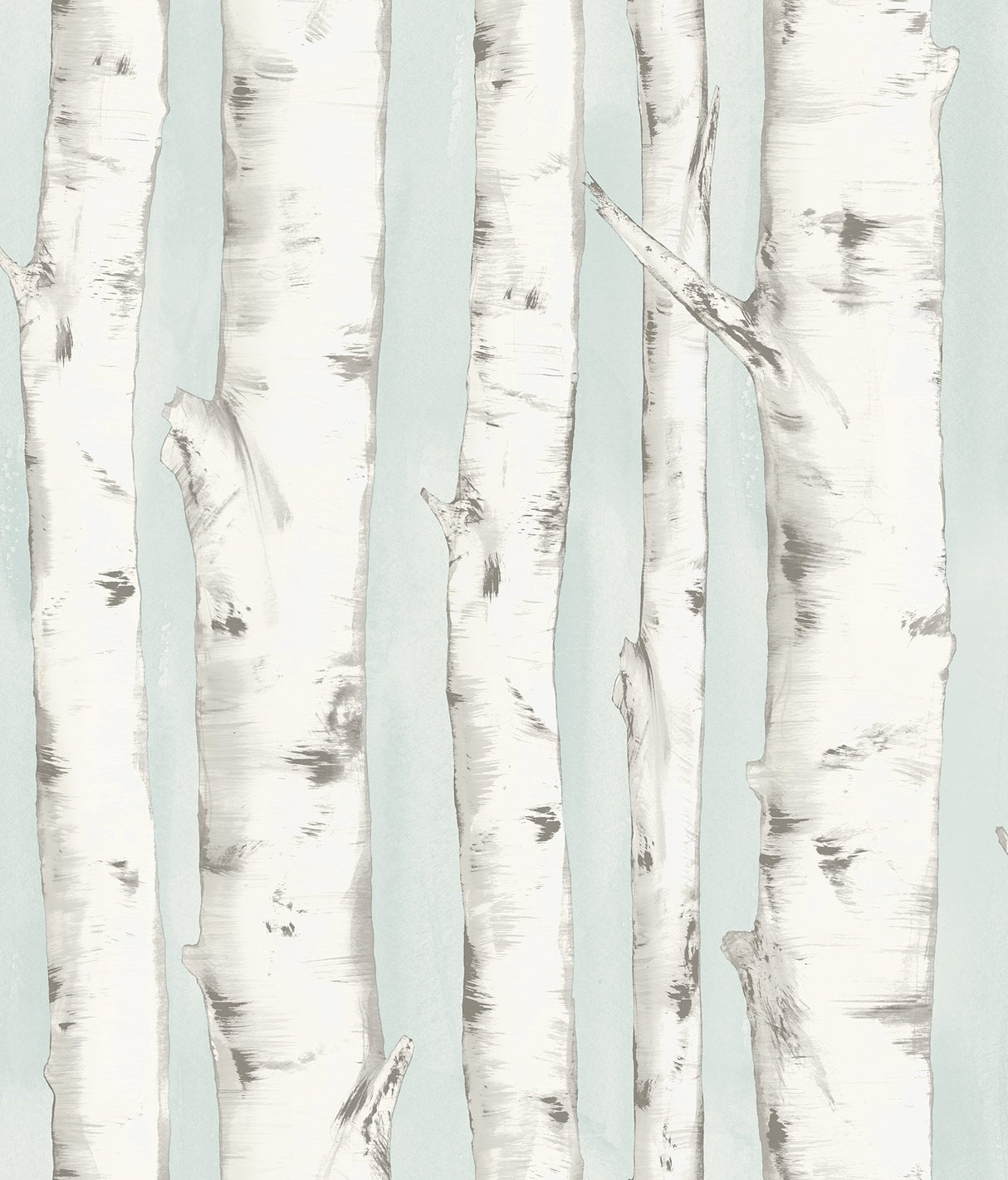 Pioneer Light Blue Birch Tree Wallpaper with Hand-Painted Forest Motif - Chesapeake 3118-12602