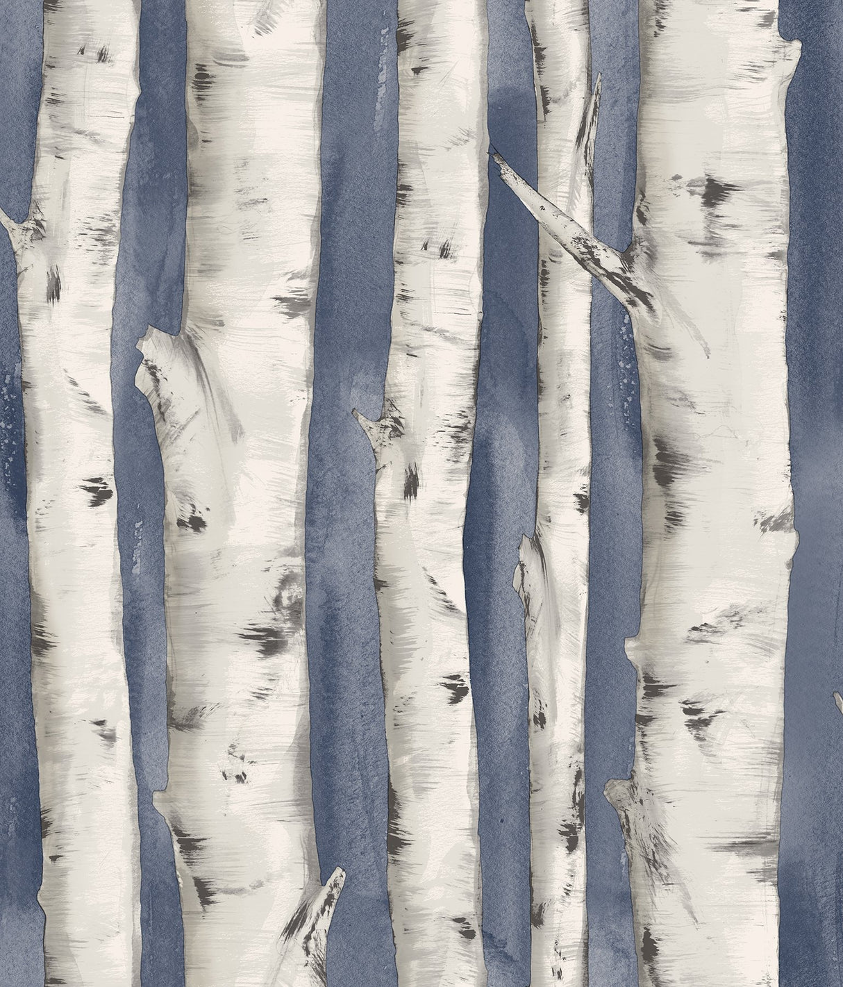Pioneer Denim Birch Tree Wallpaper with Hand-Painted Tree Motif - Chesapeake 3118-12604