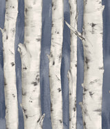 Pioneer Denim Birch Tree Wallpaper with Hand-Painted Tree Motif - Chesapeake 3118-12604