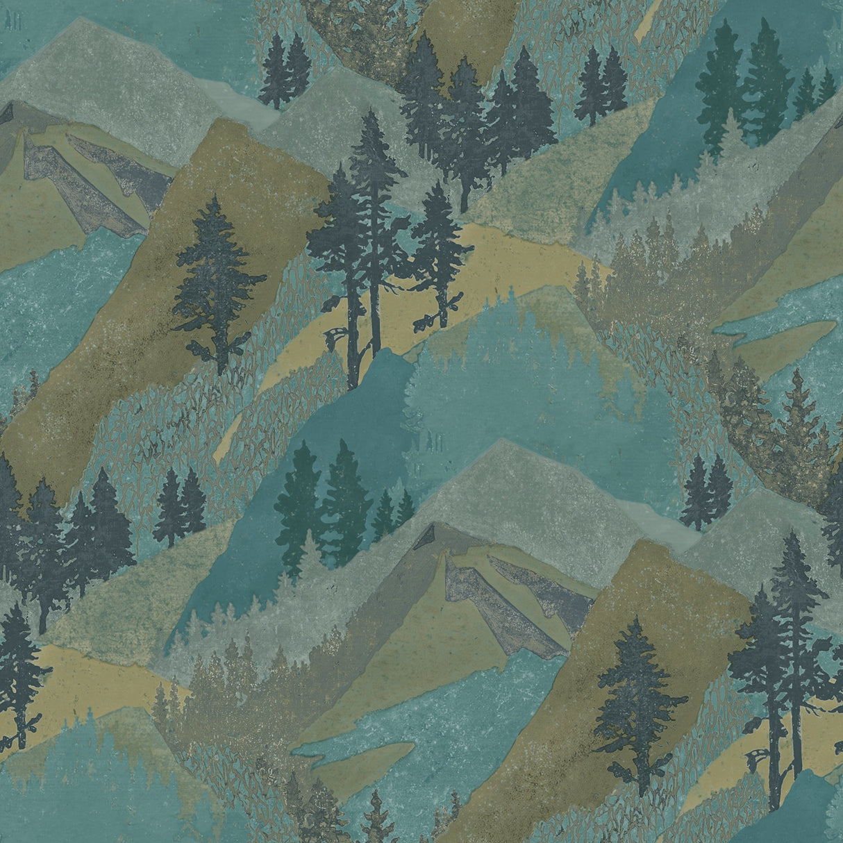Range Green Mountains Wallpaper with Silhouettes Country Style - Chesapeake 3118-12632