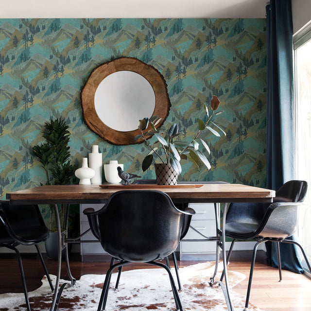 Range Green Mountains Wallpaper with Silhouettes Country Style - Chesapeake 3118-12632