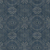 Java Navy Medallion Wallpaper with Handpainted Tin Tile Motif - Chesapeake 3118-12661