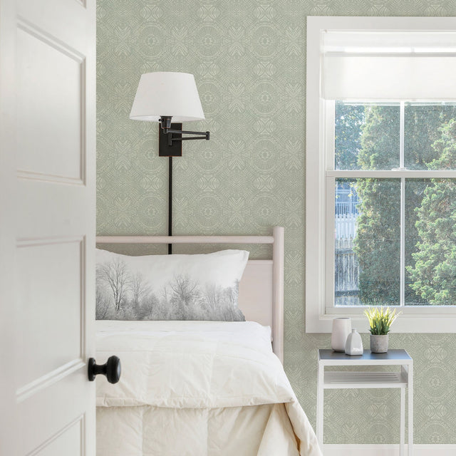 Java Medallion Beige Wallpaper with Country Boho Tin-Tile Motif - Chesapeake 3118-12662