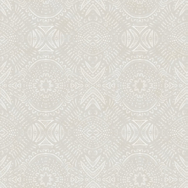 Java Light Grey Medallion Wallpaper with Boho Tin-Tile Motif - Chesapeake 3118-12664