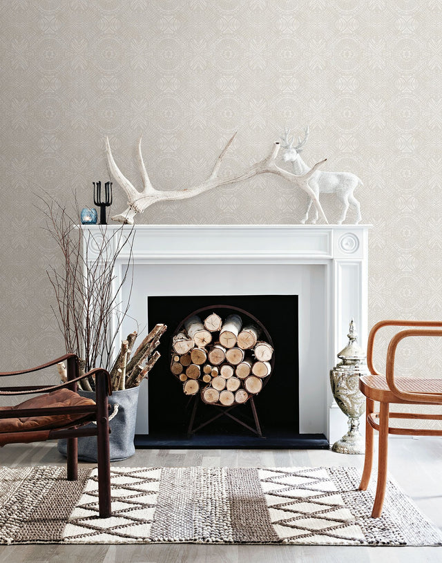 Java Light Grey Medallion Wallpaper with Boho Tin-Tile Motif - Chesapeake 3118-12664