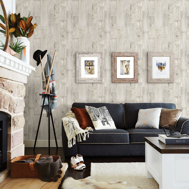 Chebacco Light Grey Wooden Planks Wallpaper with Faux Wood Plank Effect - Chesapeake 3118-12694