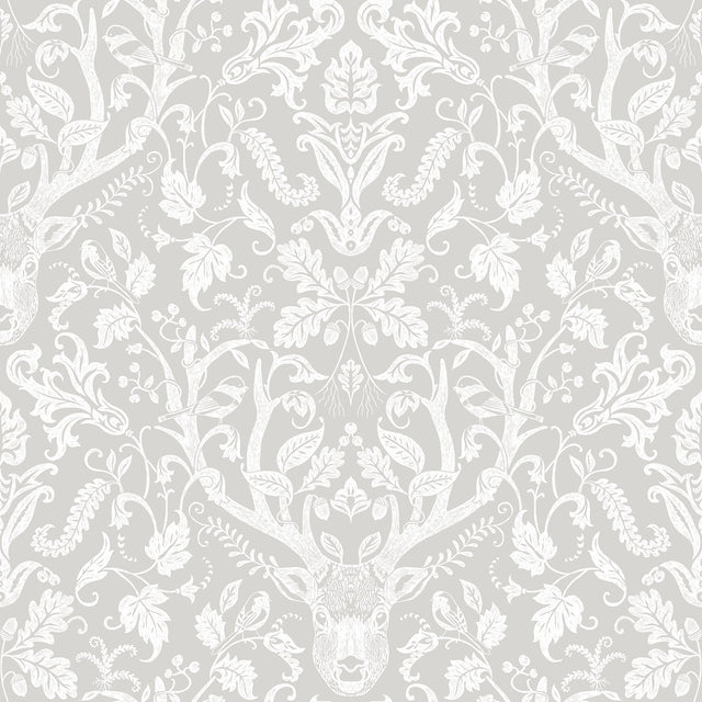 Kiwassa Taupe Antler Damask Wallpaper with Hand-Drawn Lodge Motif - Chesapeake 3118-12701