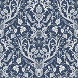 Kiwassa Navy Antler Damask Wallpaper with Country Lodge Motif - Chesapeake 3118-12703