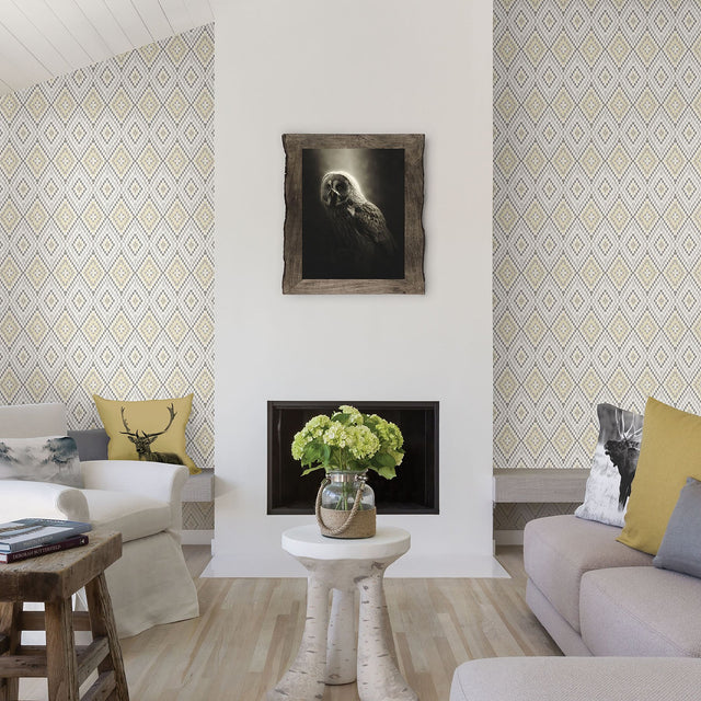Ganado Beige Geometric Ikat Wallpaper with Country Geometrics Style - Chesapeake 3118-12711