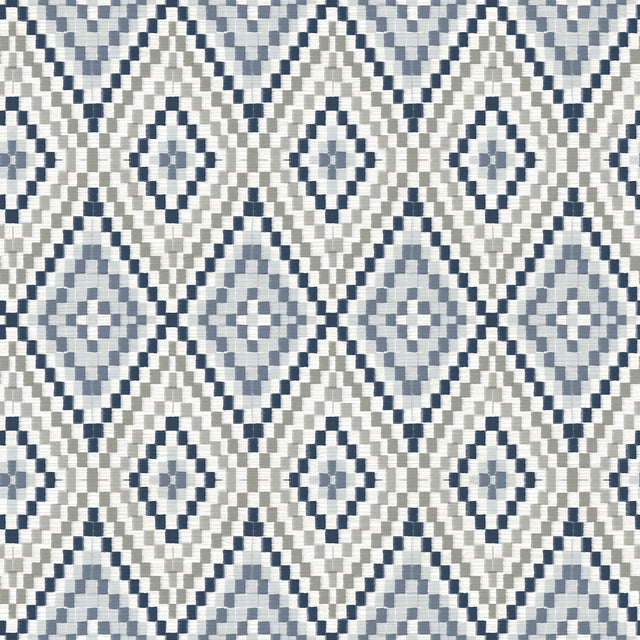 Ganado Navy Geometric Ikat Wallpaper with Boho Diamond Pattern - Chesapeake 3118-12713