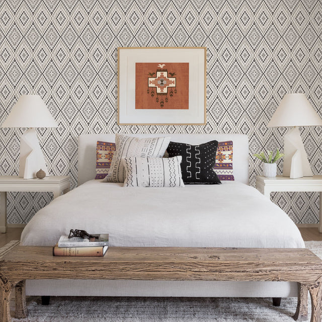Ganado Dark Brown Geometric Ikat Wallpaper with Country Boho Style - Chesapeake 3118-12714