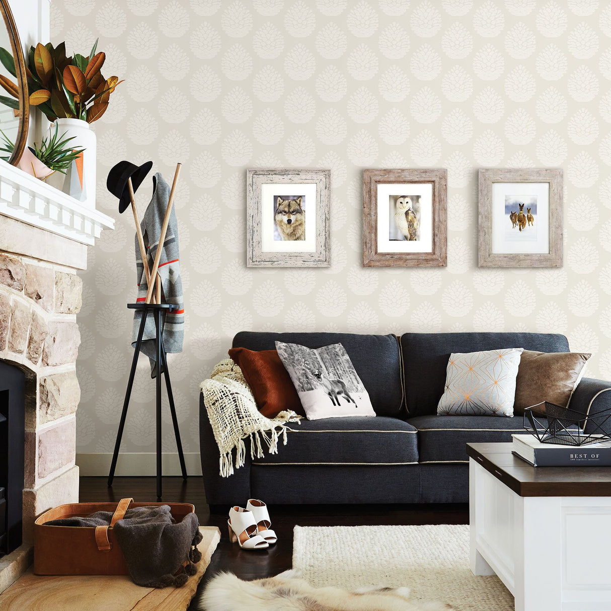 Totem Eggshell Pinecone Wallpaper with Botanical Pinecone Motif - Chesapeake 3118-25090