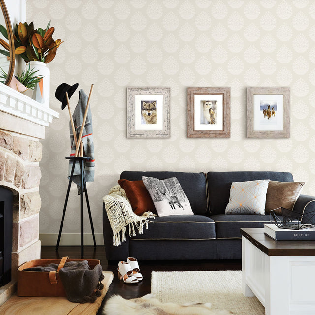 Totem Eggshell Pinecone Wallpaper with Botanical Pinecone Motif - Chesapeake 3118-25090