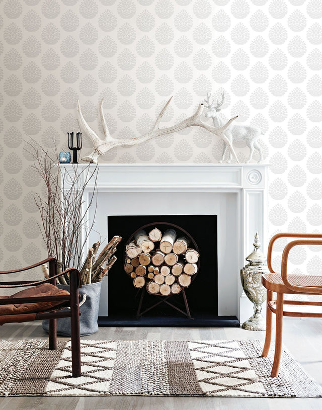 Totem Light Grey Pinecone Wallpaper with Country Botanical Pattern - Chesapeake 3118-25091