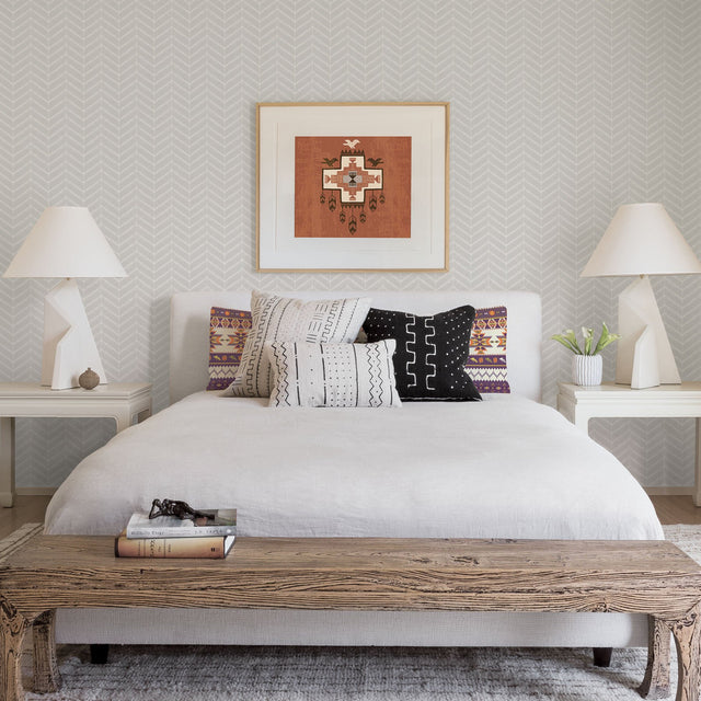 Bison Grey Herringbone Wallpaper with Geometric Country Style - Chesapeake 3118-25095
