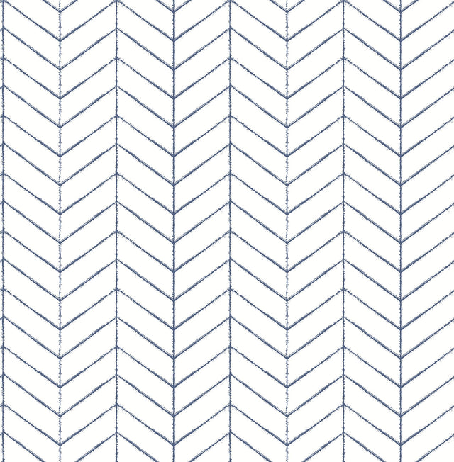 Bison Navy Herringbone Wallpaper with Rustic Geometric Herringbone Pattern - Chesapeake 3118-25096