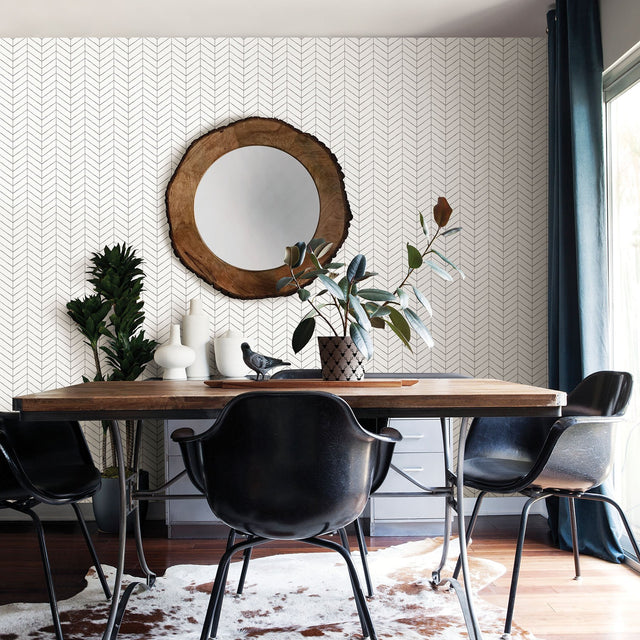 Bison Taupe Herringbone Wallpaper with Geometric Chevron Pattern - Chesapeake 3118-25097