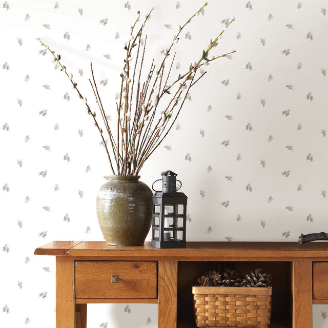 Pinecone Toss Light Grey Conifer Wallpaper with Botanical Country Motif - Chesapeake 3118-494610