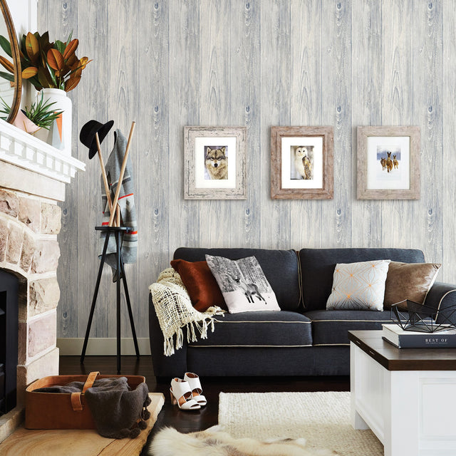 Mapleton Light Grey Shiplap Wallpaper with Faux Wood Grain Country Style - Chesapeake 3118-642215