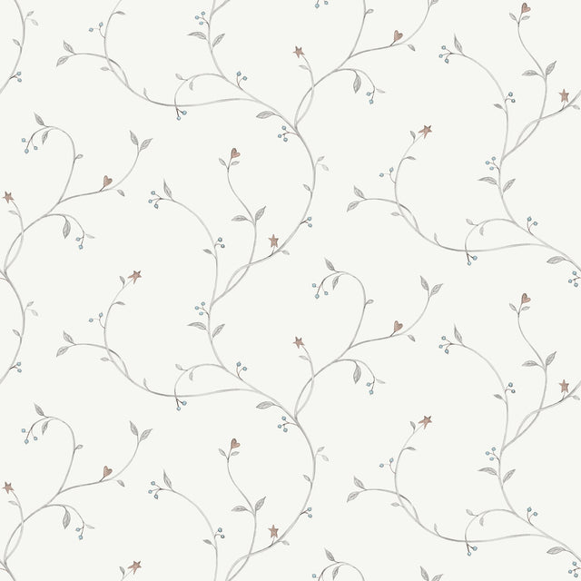 Kurt Grey Tin Star Trail Wallpaper with Country Botanical Vine Trails - Chesapeake 3119-09157