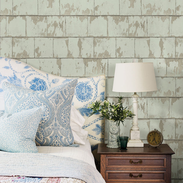 Clint Sage Weathered Wood Wallpaper with Farmhouse Wood Look - Chesapeake 3119-13042