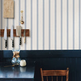 Johnny Navy Stripes Wallpaper with Linen-Inspired Vertical Stripe Pattern - Chesapeake 3119-13072